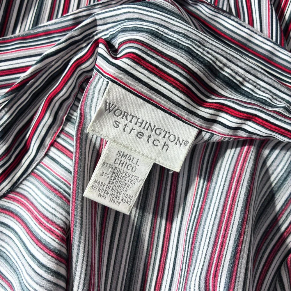 Vintage Worthington‎ Pinstripe Shirt Red Gray | Dark Academia Office Chic School